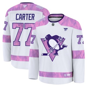 Men's Pittsburgh Penguins Jeff Carter Fanatics Premium 2024 Hockey Fights Cancer Practice Jersey - White