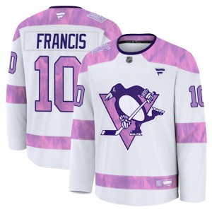 Men's Pittsburgh Penguins Ron Francis Fanatics Premium 2024 Hockey Fights Cancer Practice Jersey - White
