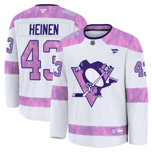 Men's Pittsburgh Penguins Danton Heinen Fanatics Premium 2024 Hockey Fights Cancer Practice Jersey - White