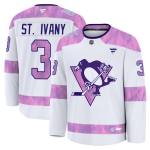 Men's Pittsburgh Penguins Jack St. Ivany Fanatics Premium 2024 Hockey Fights Cancer Practice Jersey - White