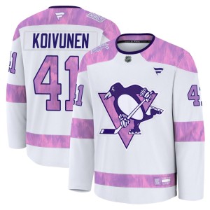 Men's Pittsburgh Penguins Ville Koivunen Fanatics Premium 2024 Hockey Fights Cancer Practice Jersey - White