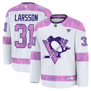 Men's Pittsburgh Penguins Filip Larsson Fanatics Premium 2024 Hockey Fights Cancer Practice Jersey - White