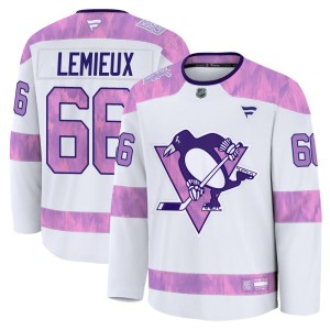 Men's Pittsburgh Penguins Mario Lemieux Fanatics Premium 2024 Hockey Fights Cancer Practice Jersey - White