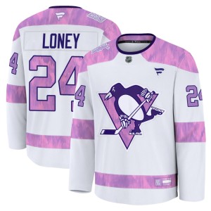 Men's Pittsburgh Penguins Troy Loney Fanatics Premium 2024 Hockey Fights Cancer Practice Jersey - White