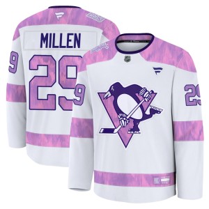 Men's Pittsburgh Penguins Greg Millen Fanatics Premium 2024 Hockey Fights Cancer Practice Jersey - White