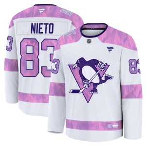 Men's Pittsburgh Penguins Matt Nieto Fanatics Premium 2024 Hockey Fights Cancer Practice Jersey - White