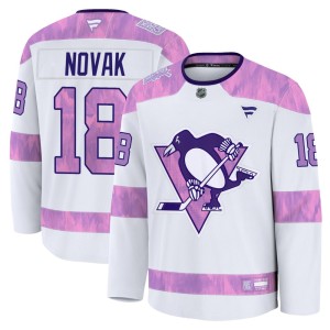 Men's Pittsburgh Penguins Tommy Novak Fanatics Premium 2024 Hockey Fights Cancer Practice Jersey - White