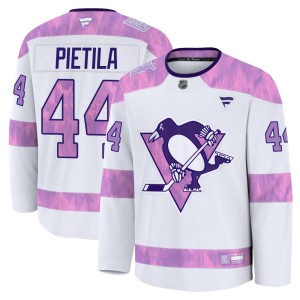 Men's Pittsburgh Penguins Chase Pietila Fanatics Premium 2024 Hockey Fights Cancer Practice Jersey - White