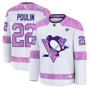 Men's Pittsburgh Penguins Sam Poulin Fanatics Premium 2024 Hockey Fights Cancer Practice Jersey - White