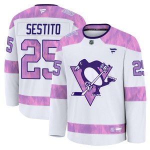 Men's Pittsburgh Penguins Tom Sestito Fanatics Premium 2024 Hockey Fights Cancer Practice Jersey - White