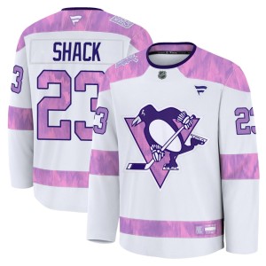Men's Pittsburgh Penguins Eddie Shack Fanatics Premium 2024 Hockey Fights Cancer Practice Jersey - White