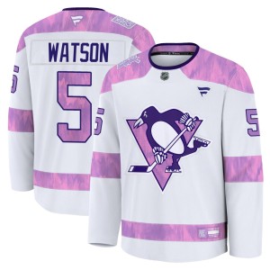 Men's Pittsburgh Penguins Bryan Watson Fanatics Premium 2024 Hockey Fights Cancer Practice Jersey - White