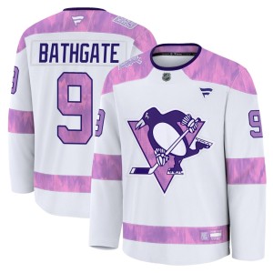 Youth Pittsburgh Penguins Andy Bathgate Fanatics Premium 2024 Hockey Fights Cancer Practice Jersey - White