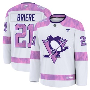 Youth Pittsburgh Penguins Michel Briere Fanatics Premium 2024 Hockey Fights Cancer Practice Jersey - White