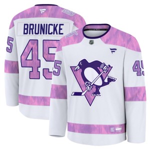Youth Pittsburgh Penguins Harrison Brunicke Fanatics Premium 2024 Hockey Fights Cancer Practice Jersey - White