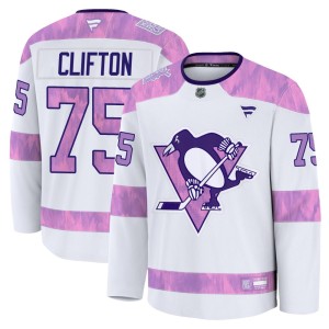Youth Pittsburgh Penguins Connor Clifton Fanatics Premium 2024 Hockey Fights Cancer Practice Jersey - White