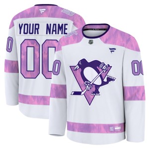 Youth Pittsburgh Penguins Custom Fanatics Premium 2024 Hockey Fights Cancer Practice Jersey - White