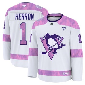 Youth Pittsburgh Penguins Denis Herron Fanatics Premium 2024 Hockey Fights Cancer Practice Jersey - White