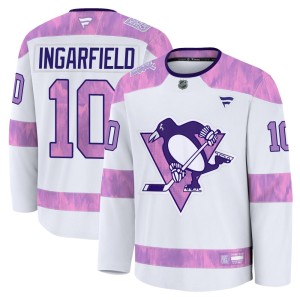Youth Pittsburgh Penguins Earl Ingarfield Fanatics Premium 2024 Hockey Fights Cancer Practice Jersey - White