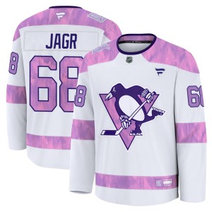 Youth Pittsburgh Penguins Jaromir Jagr Fanatics Premium 2024 Hockey Fights Cancer Practice Jersey - White