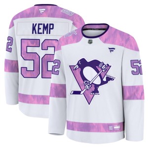 Youth Pittsburgh Penguins Philip Kemp Fanatics Premium 2024 Hockey Fights Cancer Practice Jersey - White