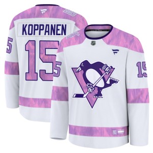 Youth Pittsburgh Penguins Joona Koppanen Fanatics Premium 2024 Hockey Fights Cancer Practice Jersey - White