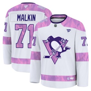 Youth Pittsburgh Penguins Evgeni Malkin Fanatics Premium 2024 Hockey Fights Cancer Practice Jersey - White