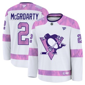 Youth Pittsburgh Penguins Rutger McGroarty Fanatics Premium 2024 Hockey Fights Cancer Practice Jersey - White
