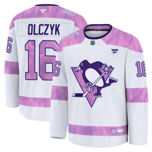 Youth Pittsburgh Penguins Ed Olczyk Fanatics Premium 2024 Hockey Fights Cancer Practice Jersey - White