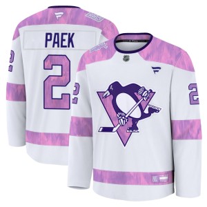 Youth Pittsburgh Penguins Jim Paek Fanatics Premium 2024 Hockey Fights Cancer Practice Jersey - White