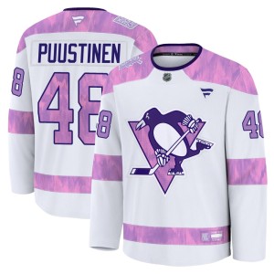 Youth Pittsburgh Penguins Valtteri Puustinen Fanatics Premium 2024 Hockey Fights Cancer Practice Jersey - White