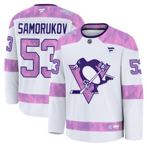 Youth Pittsburgh Penguins Dmitri Samorukov Fanatics Premium 2024 Hockey Fights Cancer Practice Jersey - White