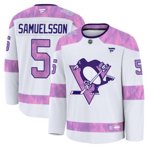 Youth Pittsburgh Penguins Ulf Samuelsson Fanatics Premium 2024 Hockey Fights Cancer Practice Jersey - White