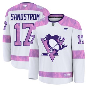 Youth Pittsburgh Penguins Tomas Sandstrom Fanatics Premium 2024 Hockey Fights Cancer Practice Jersey - White