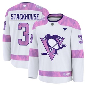 Youth Pittsburgh Penguins Ron Stackhouse Fanatics Premium 2024 Hockey Fights Cancer Practice Jersey - White