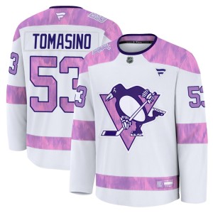 Youth Pittsburgh Penguins Philip Tomasino Fanatics Premium 2024 Hockey Fights Cancer Practice Jersey - White