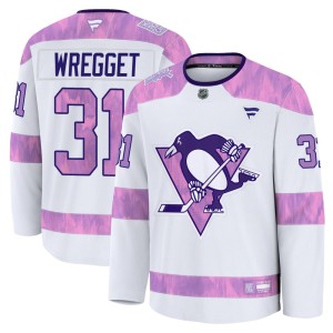 Youth Pittsburgh Penguins Ken Wregget Fanatics Premium 2024 Hockey Fights Cancer Practice Jersey - White