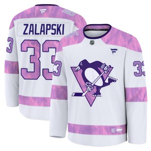 Youth Pittsburgh Penguins Zarley Zalapski Fanatics Premium 2024 Hockey Fights Cancer Practice Jersey - White