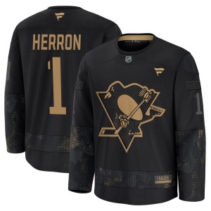 Men's Pittsburgh Penguins Denis Herron Fanatics Premium 2024 Military Appreciation Practice Jersey - Black