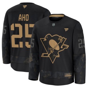 Youth Pittsburgh Penguins Sebastian Aho Fanatics Premium 2024 Military Appreciation Practice Jersey - Black