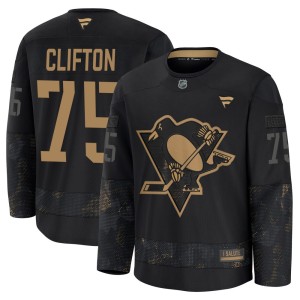 Youth Pittsburgh Penguins Connor Clifton Fanatics Premium 2024 Military Appreciation Practice Jersey - Black