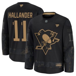 Youth Pittsburgh Penguins Filip Hallander Fanatics Premium 2024 Military Appreciation Practice Jersey - Black