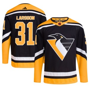 Men's Pittsburgh Penguins Filip Larsson Adidas Authentic Reverse Retro 2.0 Jersey - Black