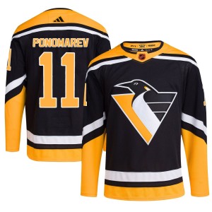 Men's Pittsburgh Penguins Vasily Ponomarev Adidas Authentic Reverse Retro 2.0 Jersey - Black
