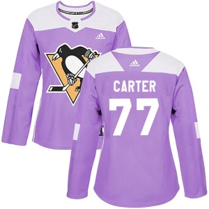 Women's Pittsburgh Penguins Jeff Carter Adidas Authentic Fights Cancer Practice Jersey - Purple