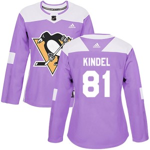 Women's Pittsburgh Penguins Ben Kindel Adidas Authentic Fights Cancer Practice Jersey - Purple