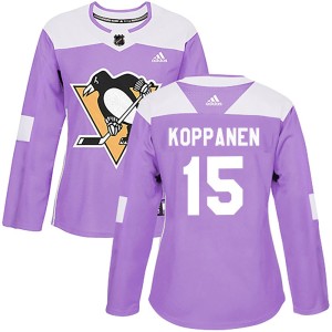 Women's Pittsburgh Penguins Joona Koppanen Adidas Authentic Fights Cancer Practice Jersey - Purple