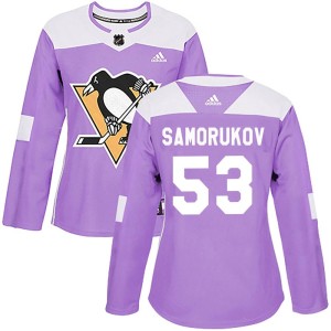 Women's Pittsburgh Penguins Dmitri Samorukov Adidas Authentic Fights Cancer Practice Jersey - Purple