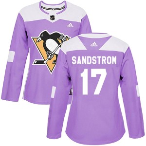 Women's Pittsburgh Penguins Tomas Sandstrom Adidas Authentic Fights Cancer Practice Jersey - Purple
