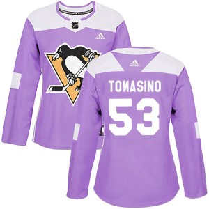Women's Pittsburgh Penguins Philip Tomasino Adidas Authentic Fights Cancer Practice Jersey - Purple
